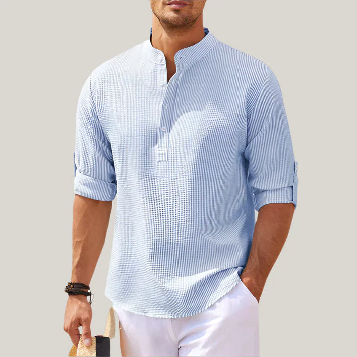 Mens Linen Shirt Lightweight Summer Stand Collar