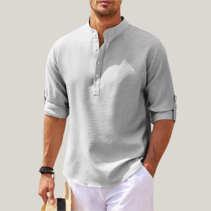 Mens Linen Shirt Lightweight Summer Stand Collar
