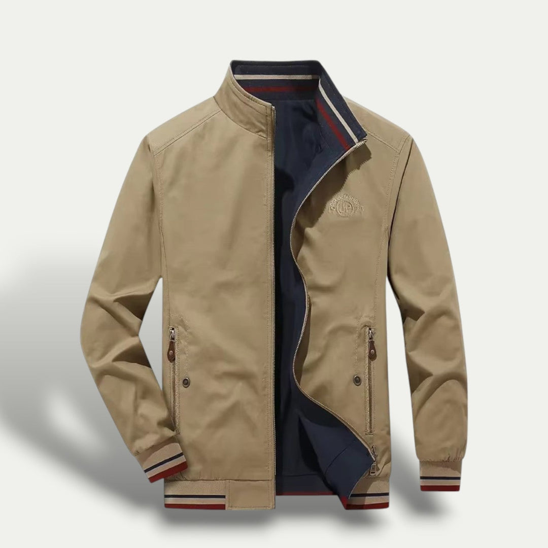 Mens Windbreaker with Striped Collar Lightweight Fit
