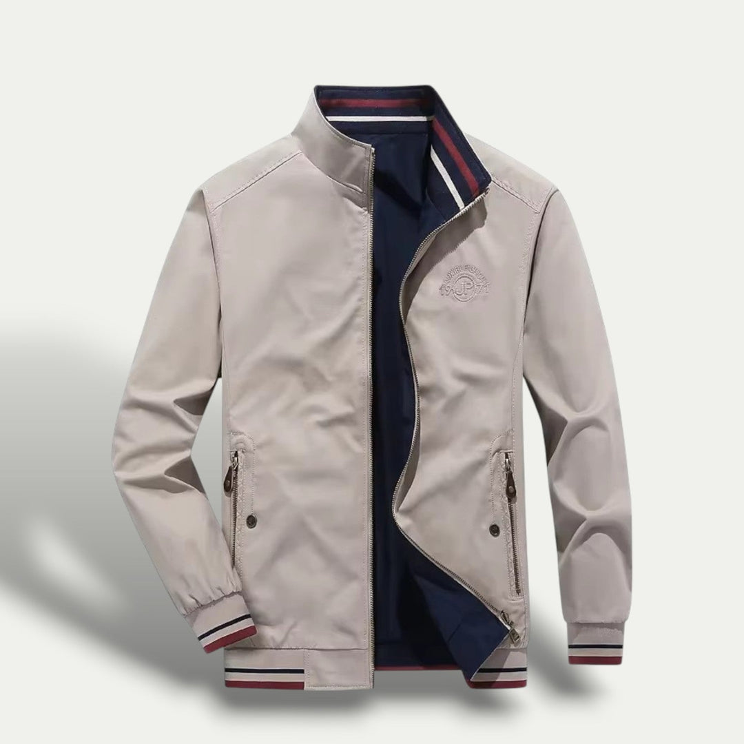 Mens Windbreaker with Striped Collar Lightweight Fit