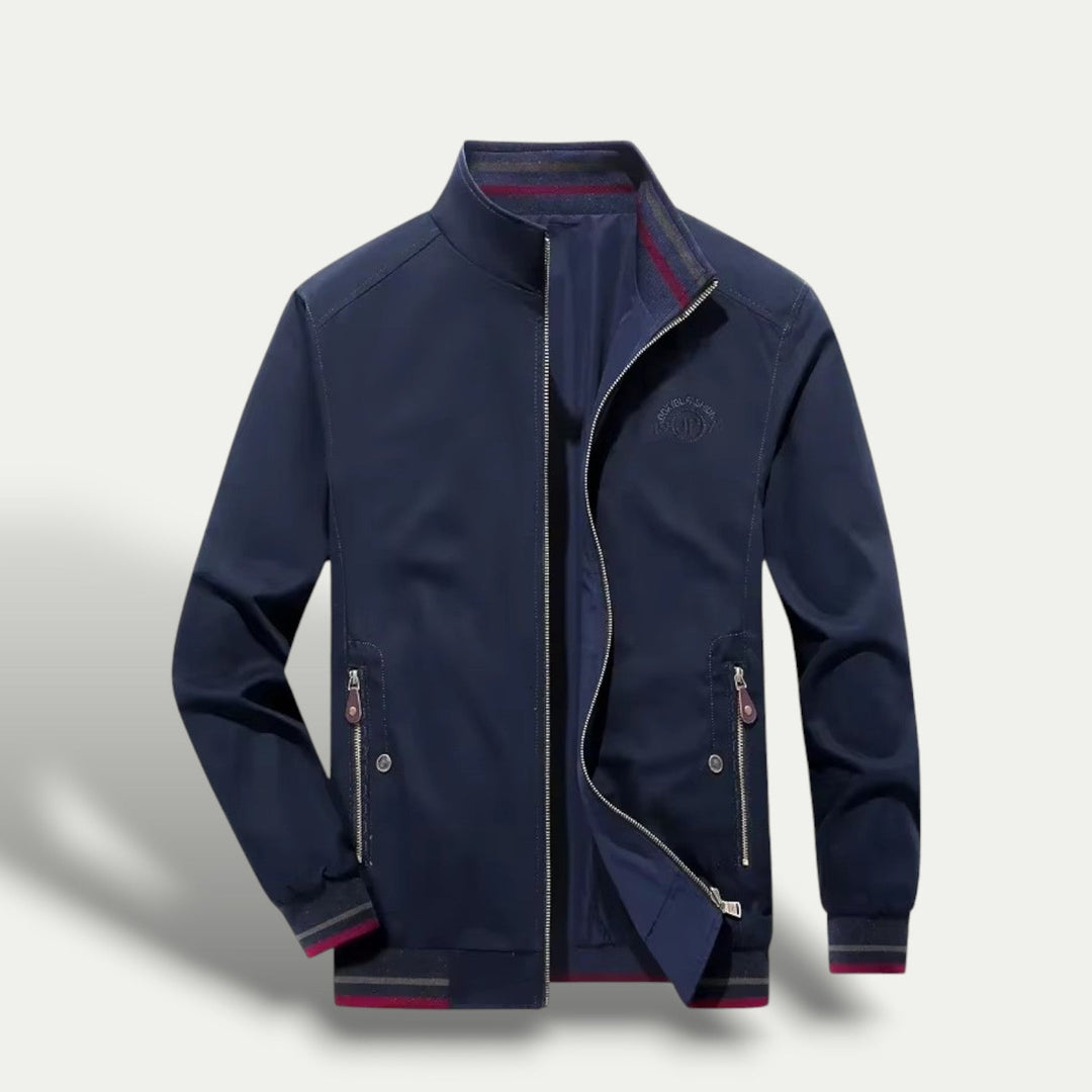Mens Windbreaker with Striped Collar Lightweight Fit