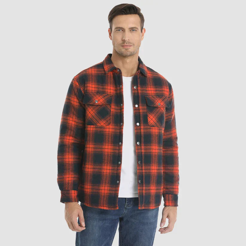 Mens Lumberjack Jacket with Warm Lining Checkered Pattern