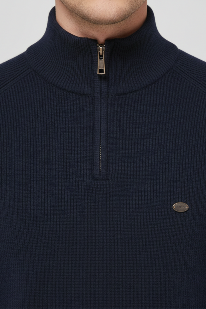Mens Ribbed Sweater Heavy Knit Quarter Zip Mock Neck
