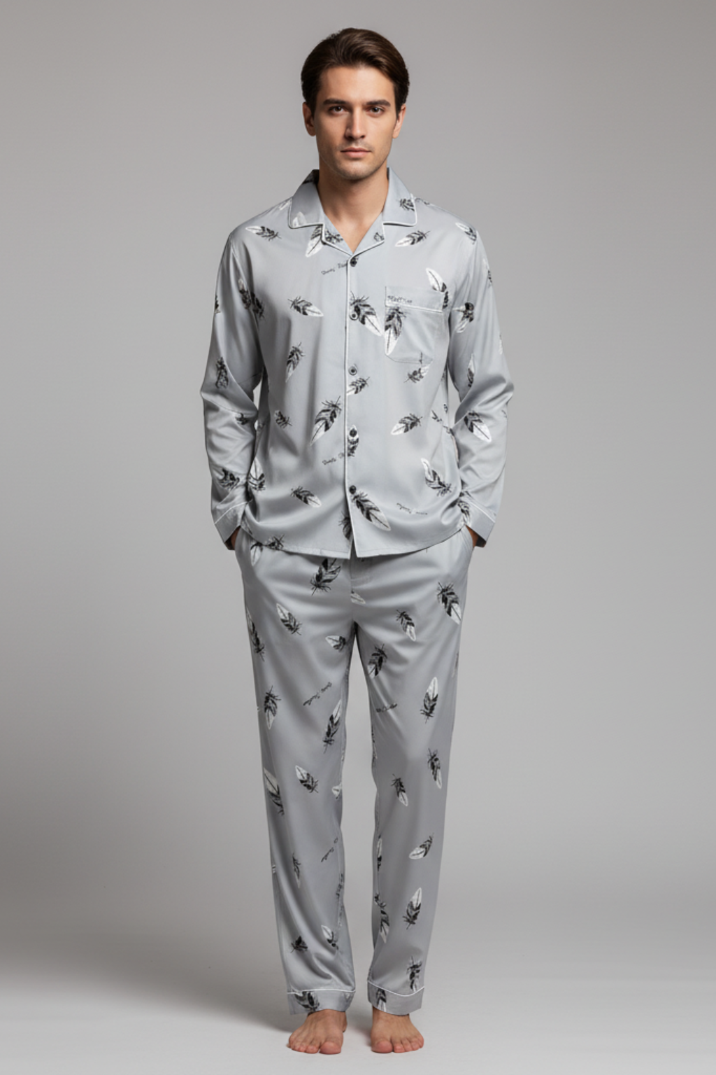 Mens Sleepwear Set Cotton Blend Long Sleeve - BritishMode