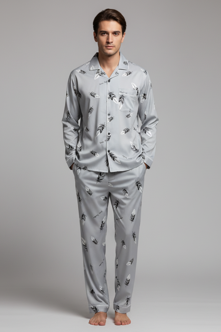 Mens Sleepwear Set Cotton Blend Long Sleeve - BritishMode