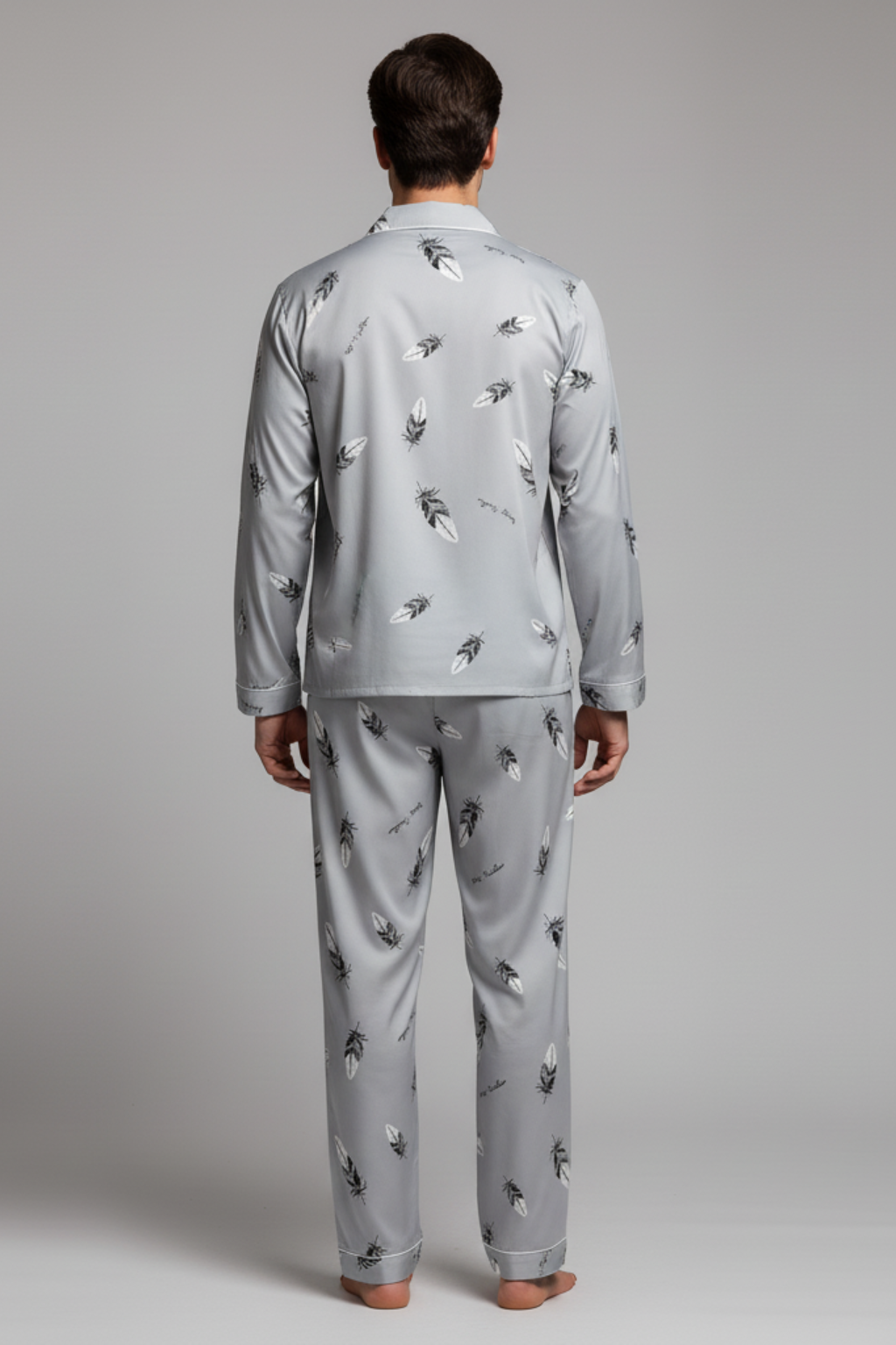 Mens Sleepwear Set Cotton Blend Long Sleeve