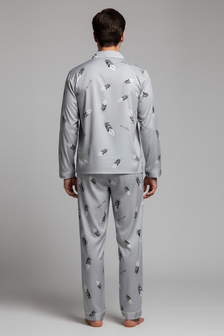 Mens Sleepwear Set Cotton Blend Long Sleeve