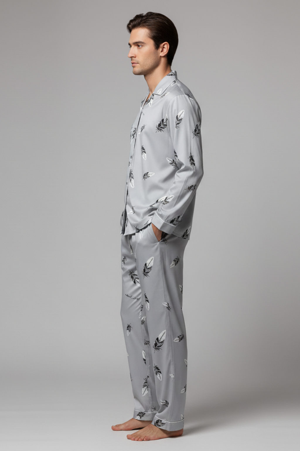 Mens Sleepwear Set Cotton Blend Long Sleeve