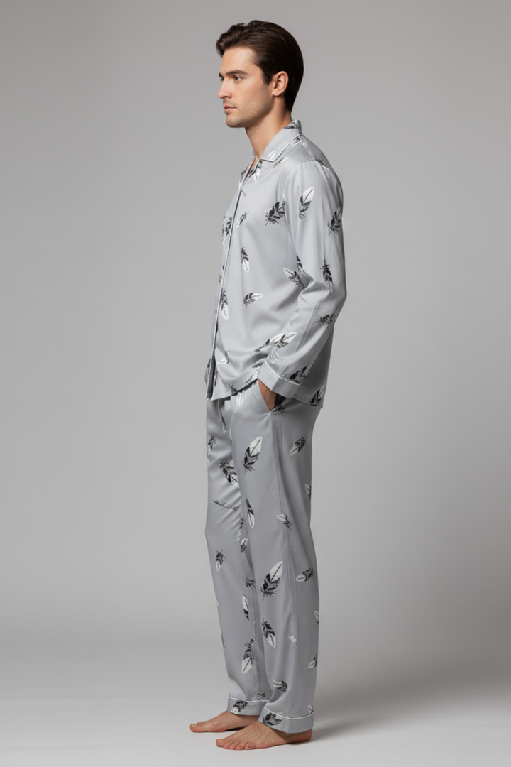 Mens Sleepwear Set Cotton Blend Long Sleeve