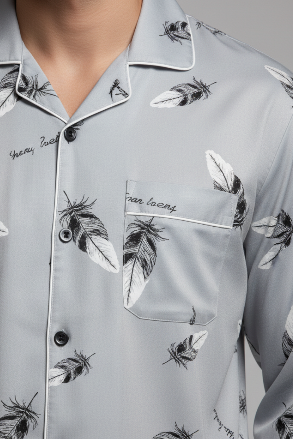 Mens Sleepwear Set Cotton Blend Long Sleeve