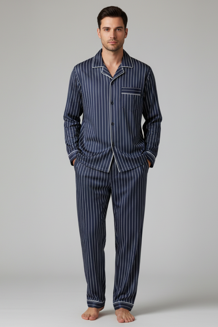 Mens Sleepwear Set Cotton Blend Long Sleeve