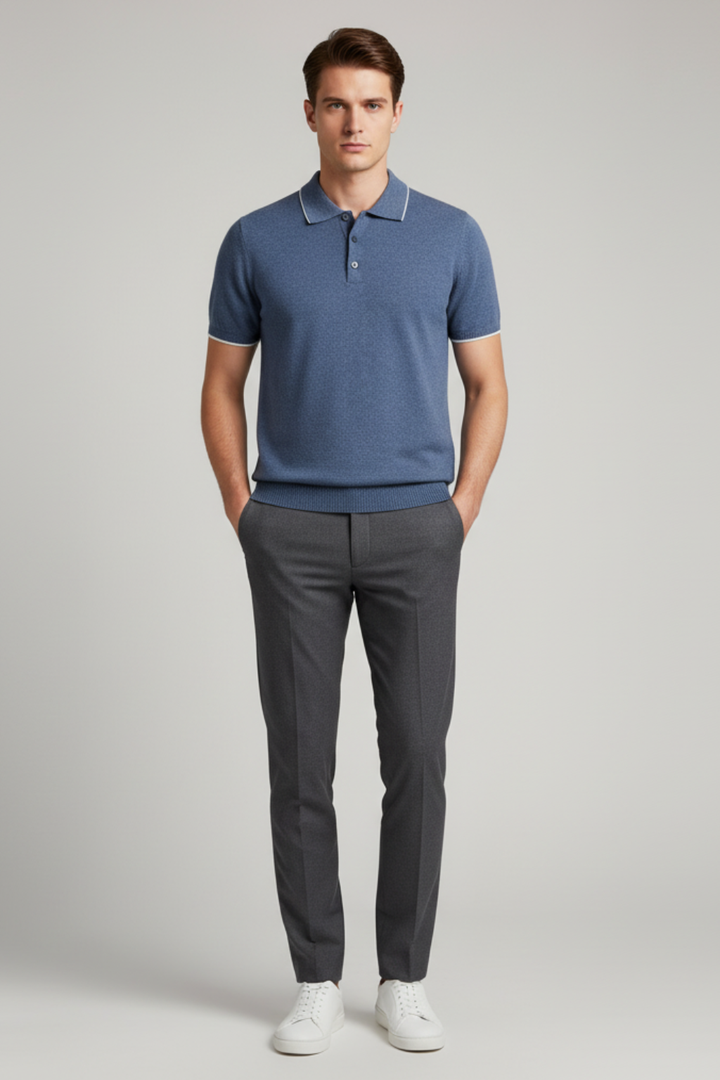 Mens Knitted Polo Shirt Short Sleeve