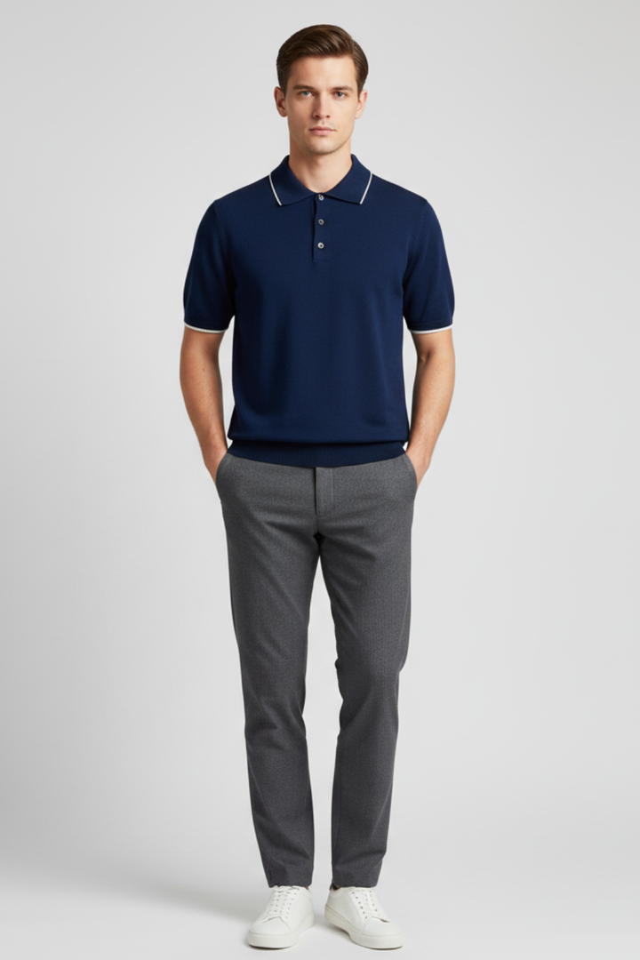 Mens Knitted Polo Shirt Short Sleeve