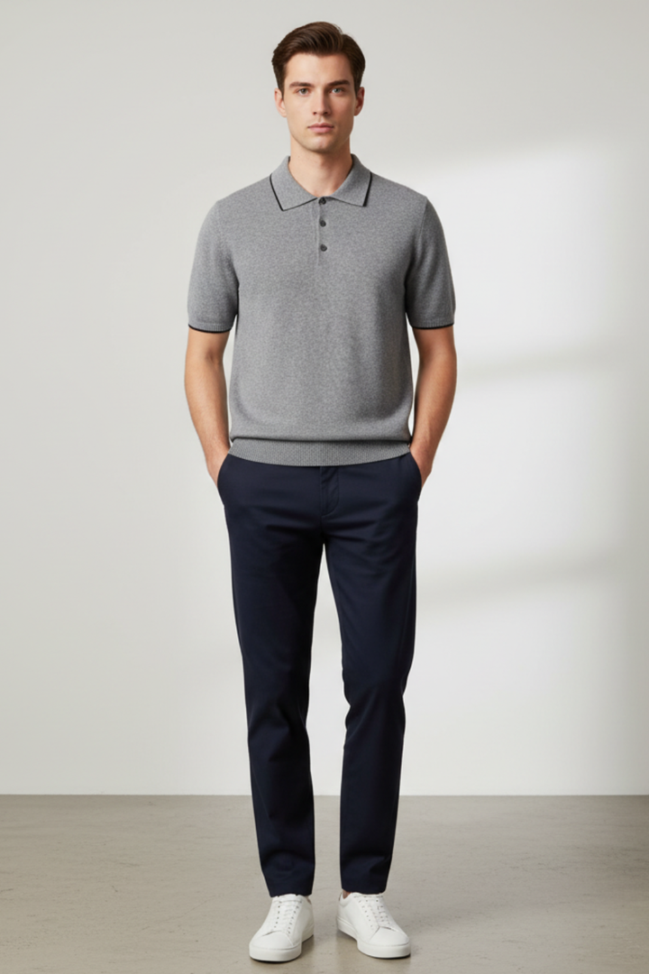 Mens Knitted Polo Shirt Short Sleeve