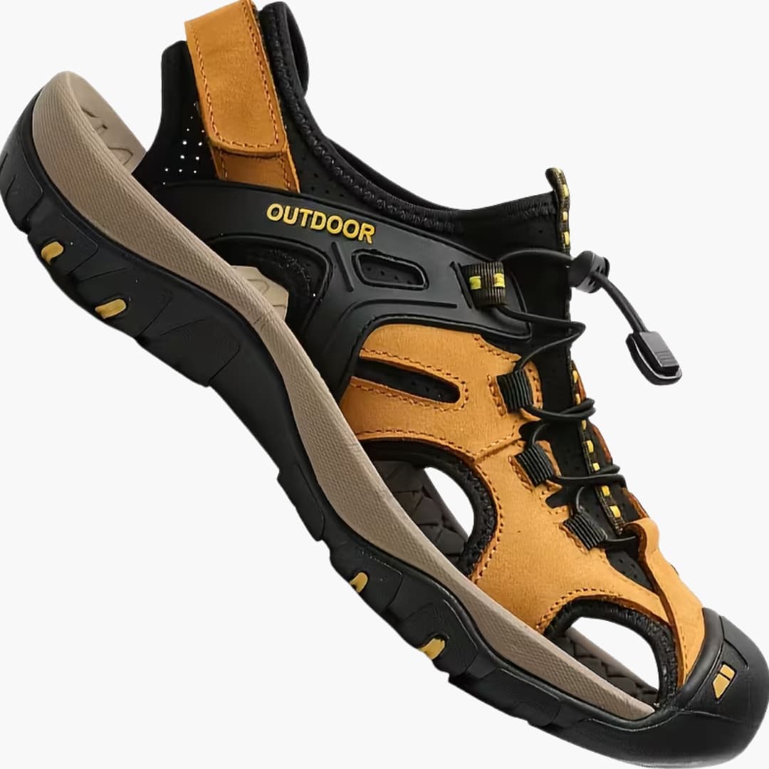 Mens Leather Sandals with Elastic Straps Rubber Sole - BritishMode