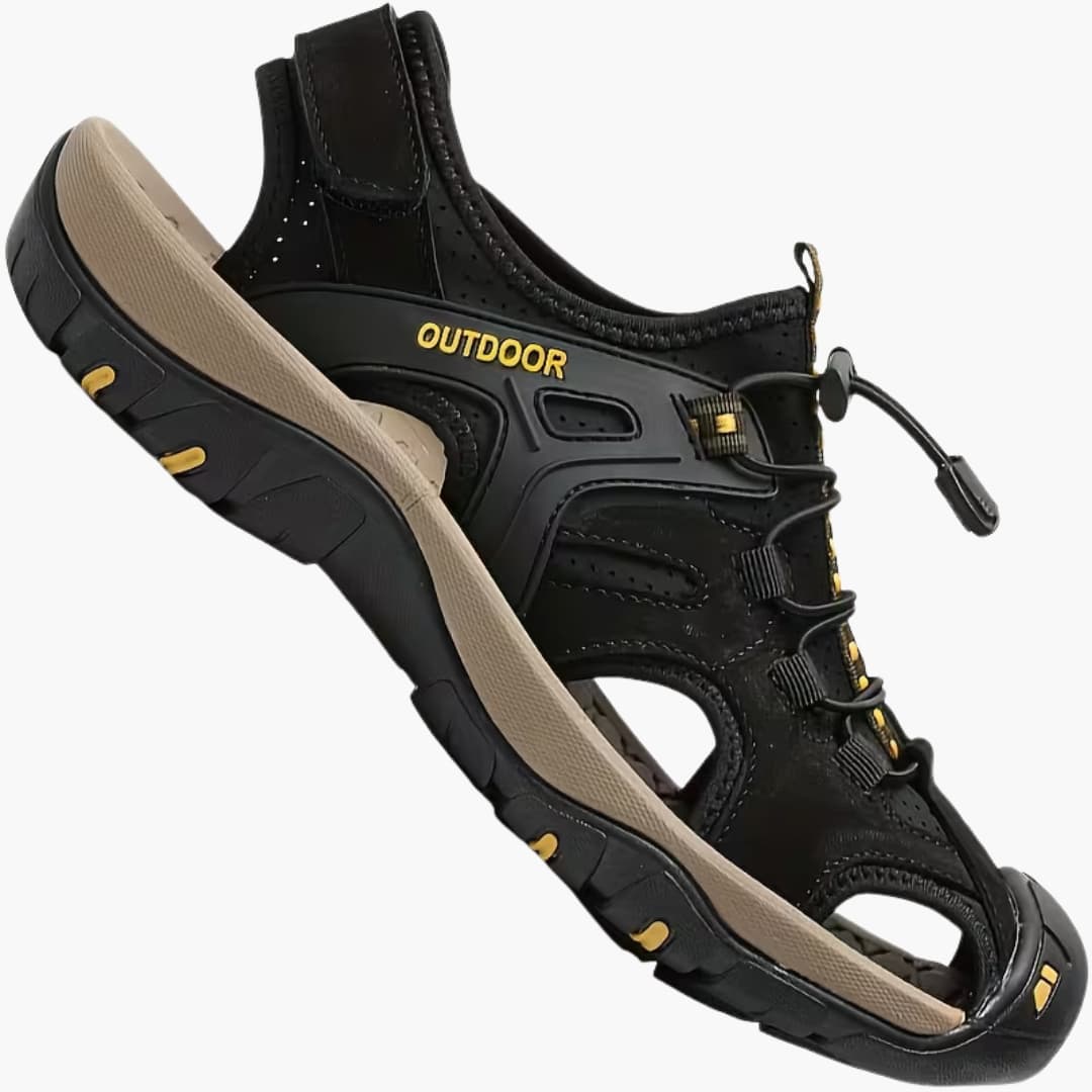 Mens Leather Sandals with Elastic Straps Rubber Sole