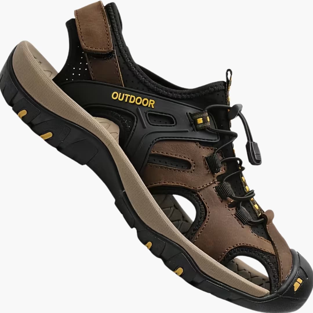 Mens Leather Sandals with Elastic Straps Rubber Sole