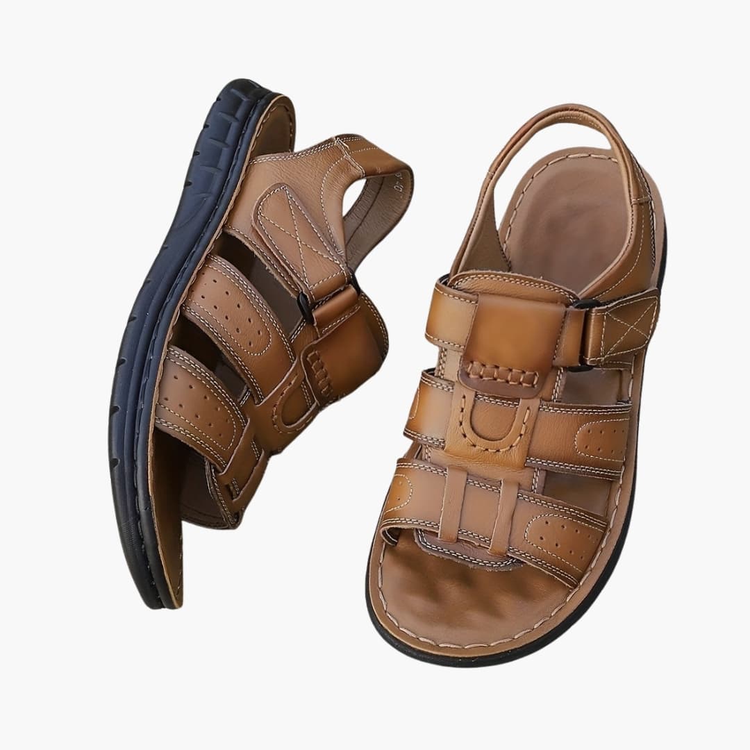 Mens Leather Sandals Slip-On Breathable Design