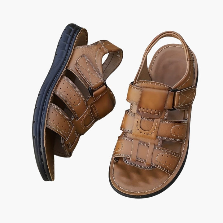Mens Leather Sandals Slip-On Breathable Design