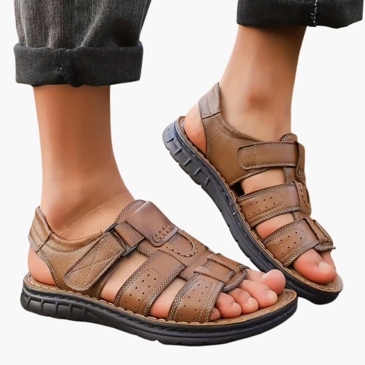 Mens Leather Sandals Slip-On Breathable Design - BritishMode