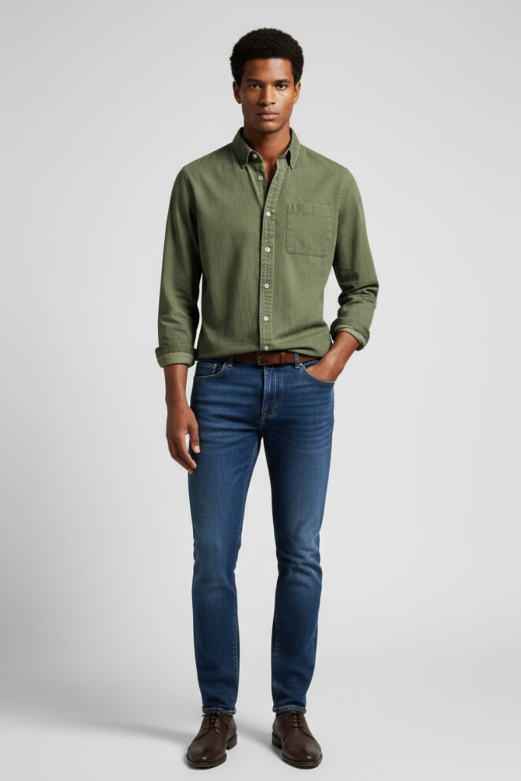 Mens Long Sleeve Shirt Cotton Button-Up Classic Fit - BritishMode