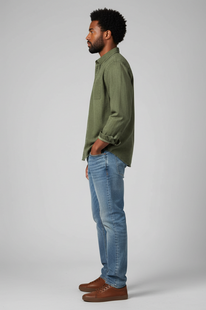 Mens Long Sleeve Shirt Cotton Button-Up Classic Fit