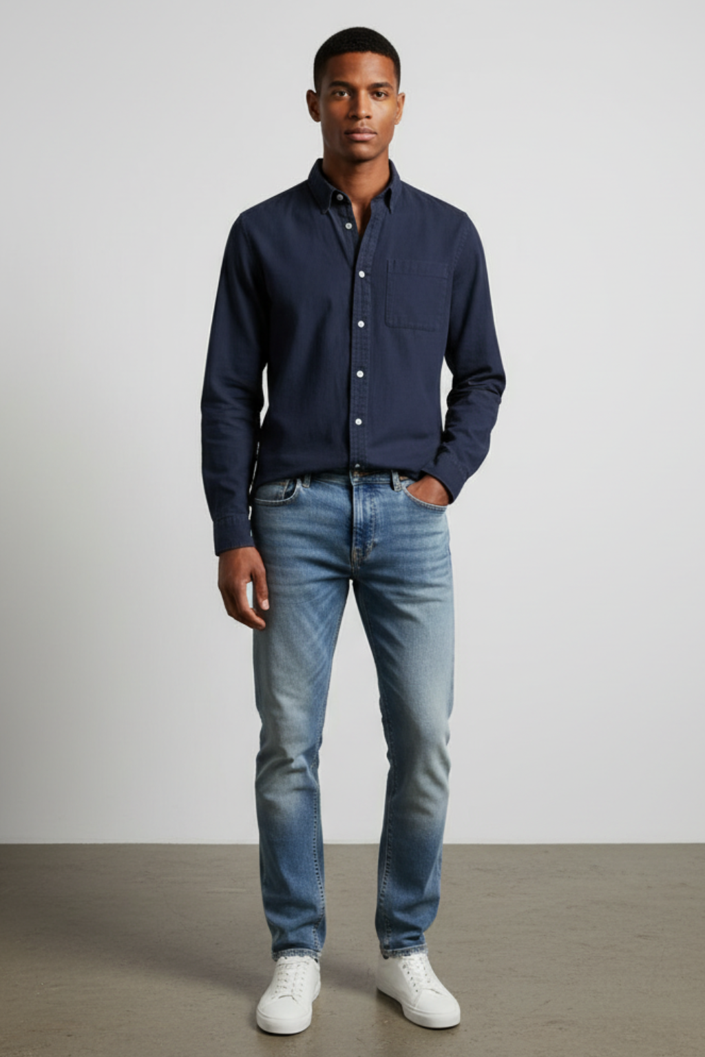 Mens Long Sleeve Shirt Cotton Button-Up Classic Fit