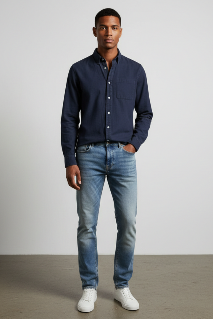 Mens Long Sleeve Shirt Cotton Button-Up Classic Fit