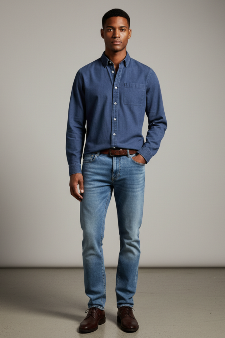 Mens Long Sleeve Shirt Cotton Button-Up Classic Fit