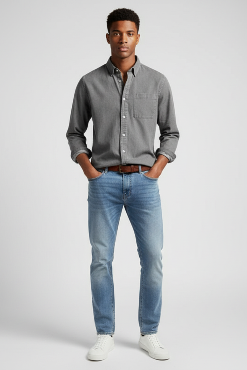 Mens Long Sleeve Shirt Cotton Button-Up Classic Fit