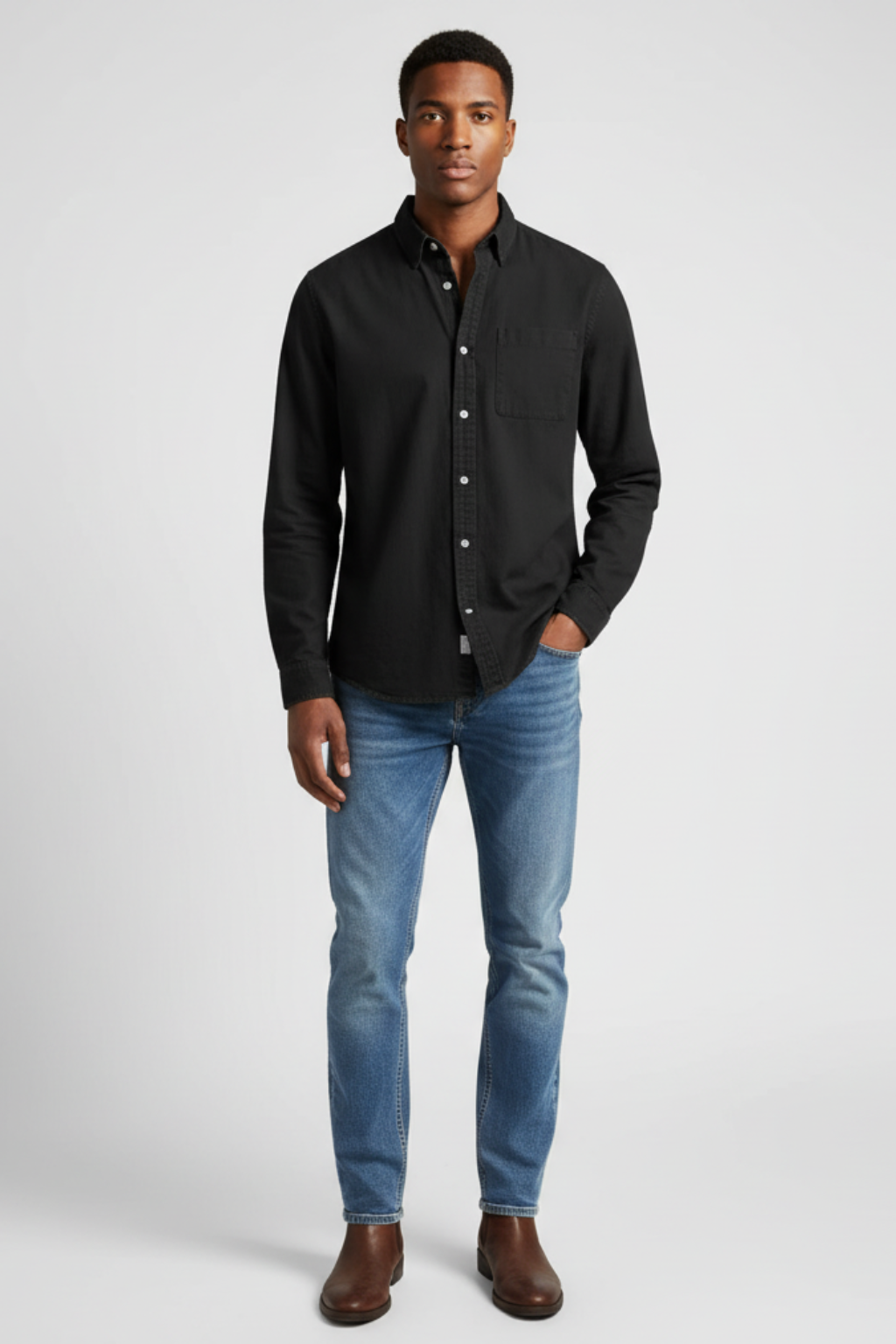 Mens Long Sleeve Shirt Cotton Button-Up Classic Fit