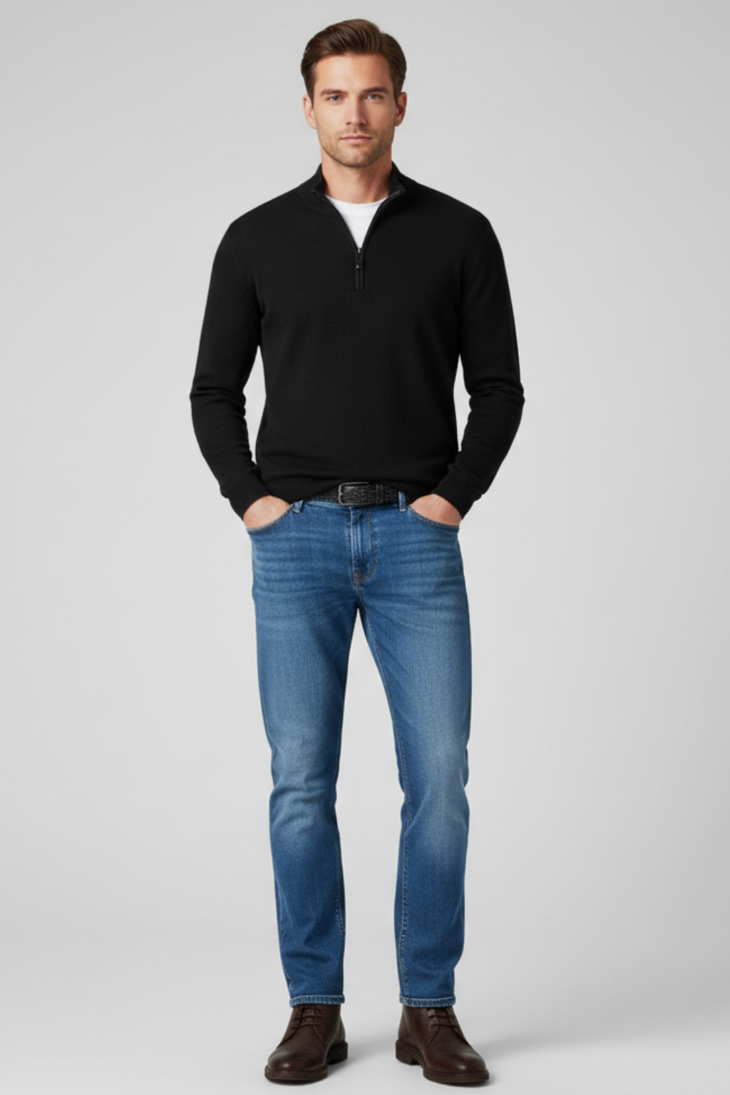 Mens V-Neck Sweater Merino Wool Soft Fit