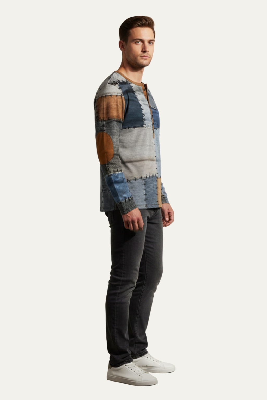 Mens Long Sleeve Henley Shirt Printed Design