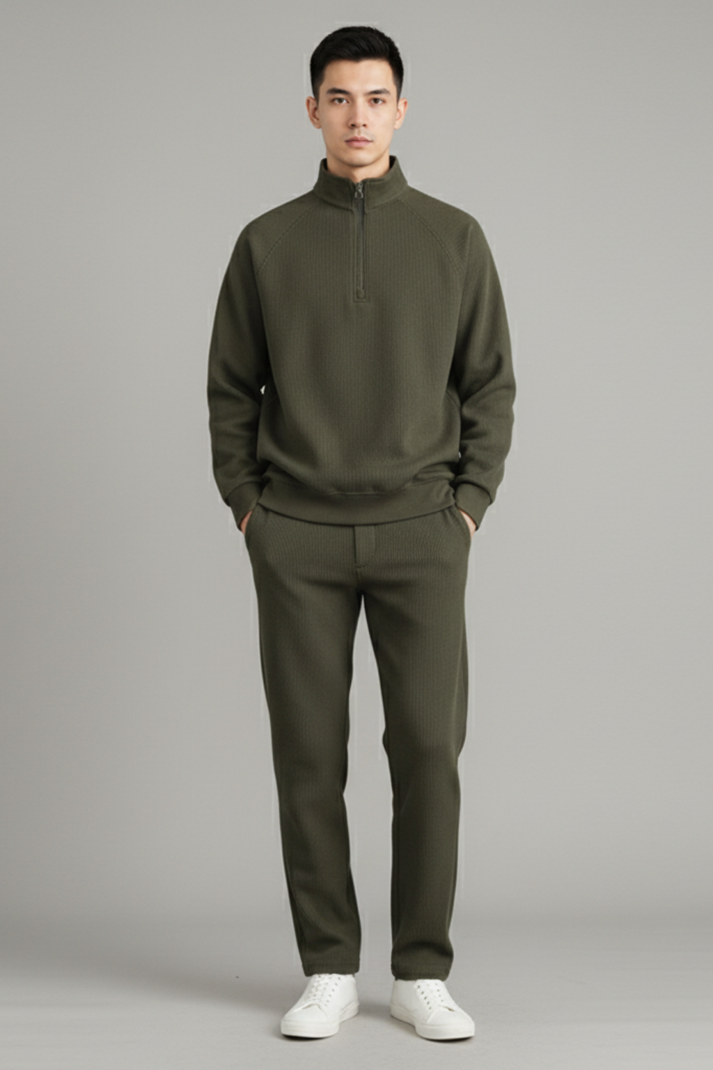 Mens Ribbed Knit Sweatshirt Half-Zip Collar - BritishMode
