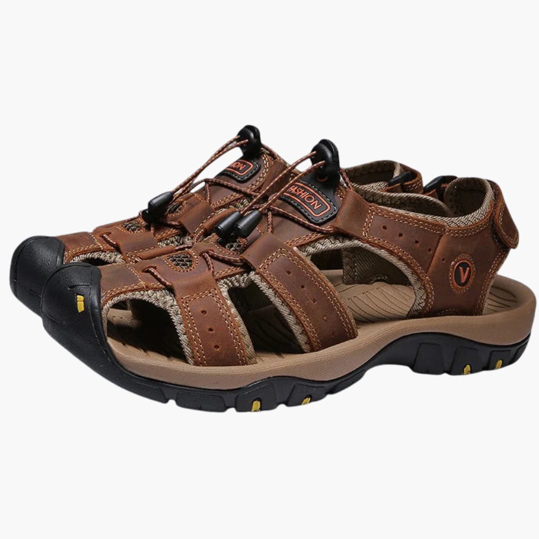 Mens Wide Fit Leather Sandals with Hook Strap - BritishMode