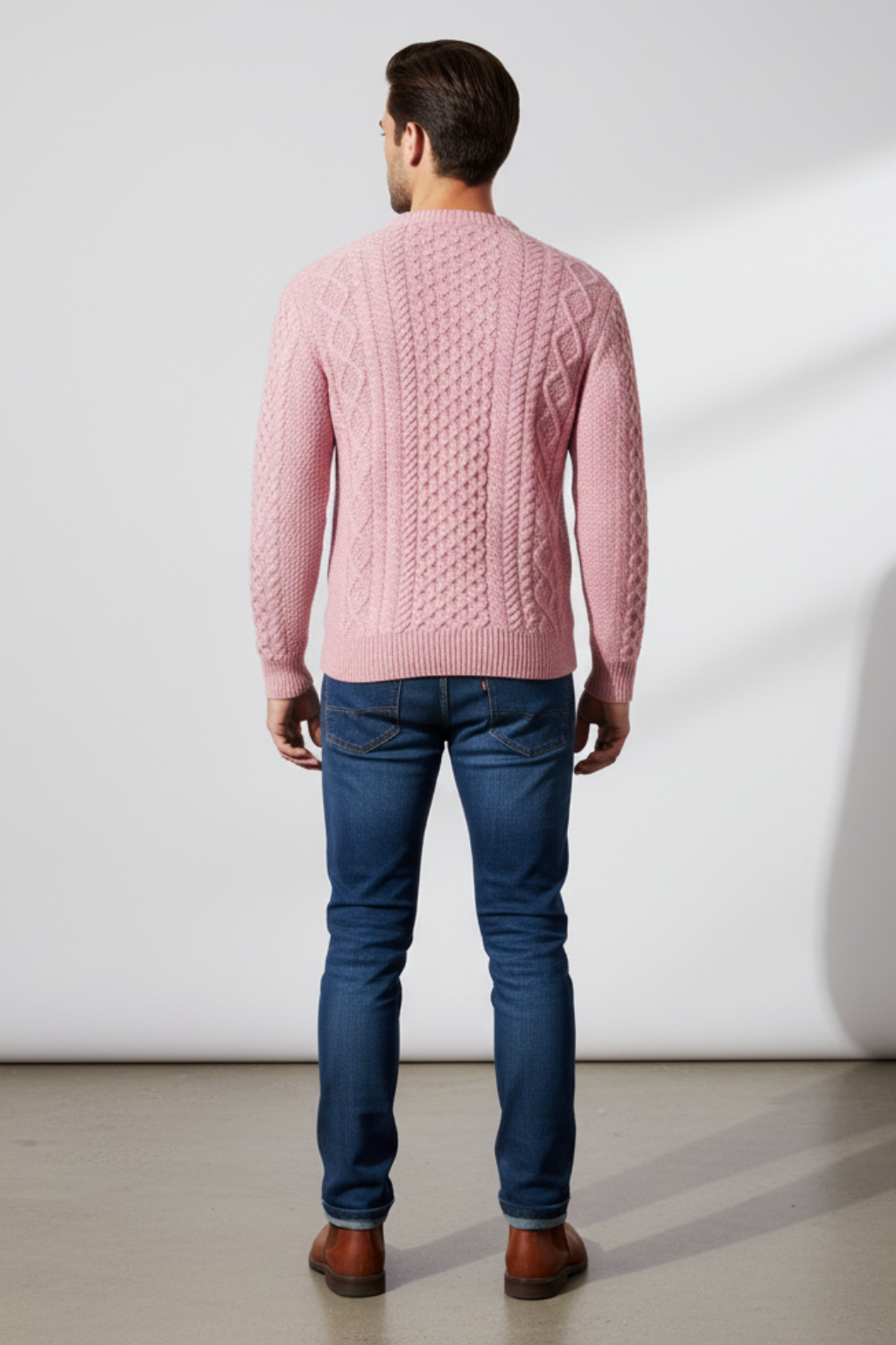 Mens Cable Knit Wool Blend Jumper Slim Fit