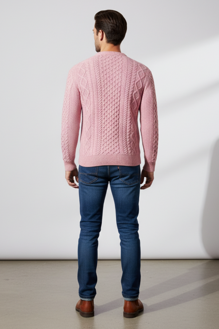 Mens Cable Knit Wool Blend Jumper Slim Fit