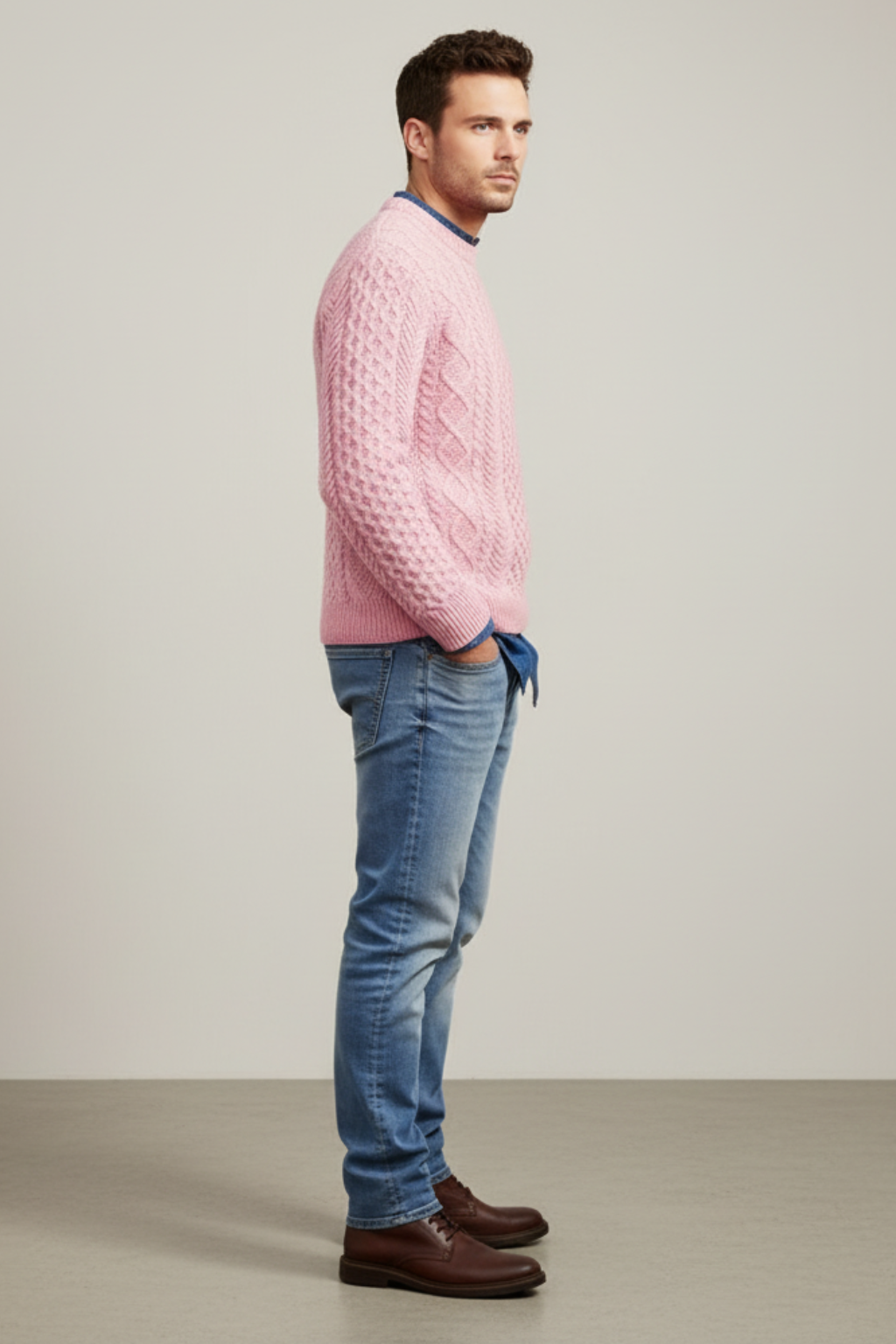 Mens Cable Knit Wool Blend Jumper Slim Fit