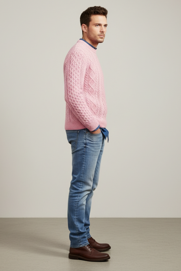 Mens Cable Knit Wool Blend Jumper Slim Fit