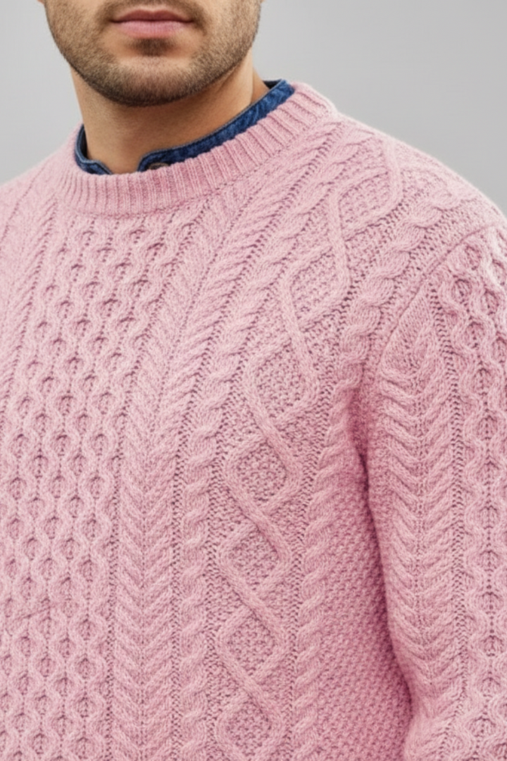 Mens Cable Knit Wool Blend Jumper Slim Fit
