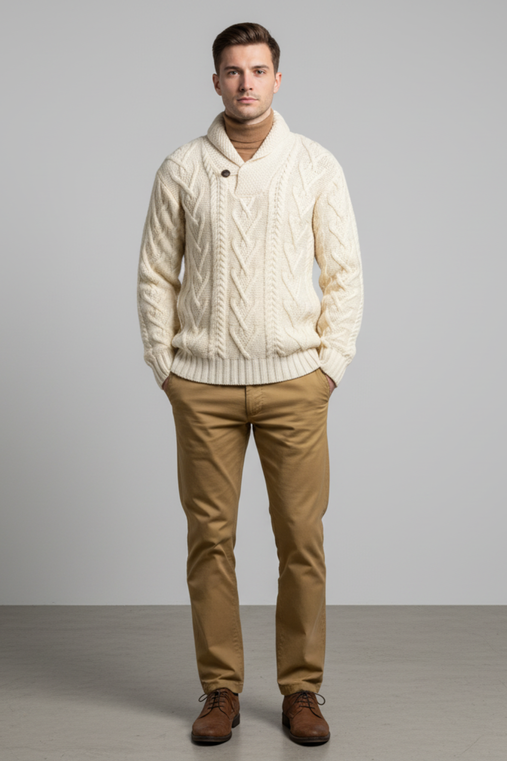 Mens Cable Knit Sweater Wool Blend Regular Fit - BritishMode