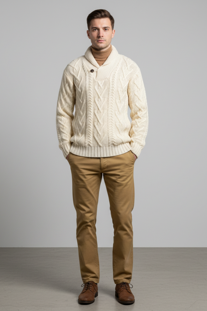Mens Cable Knit Sweater Wool Blend Regular Fit - BritishMode