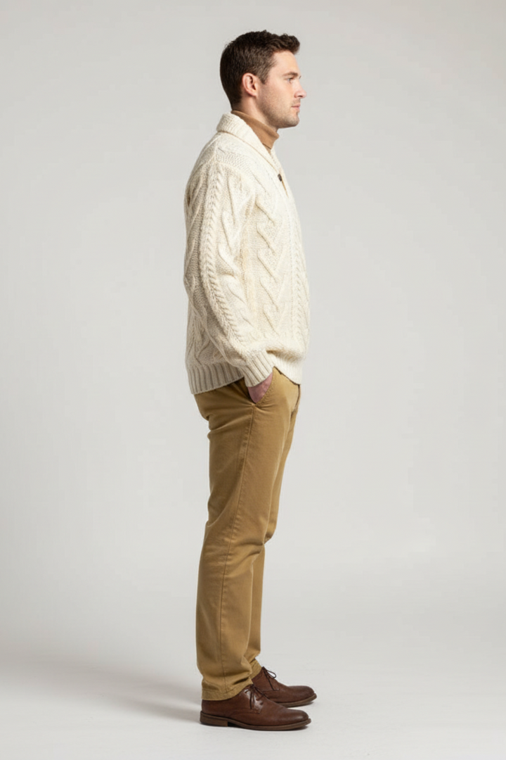 Mens Cable Knit Sweater Wool Blend Regular Fit