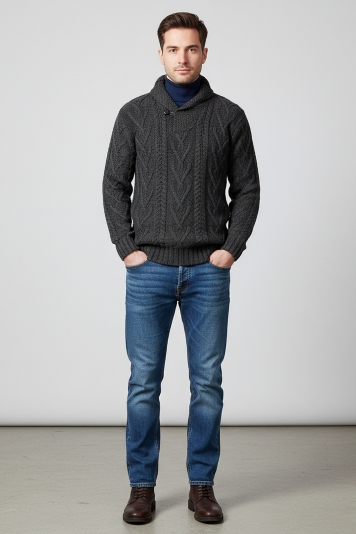Mens Cable Knit Sweater Wool Blend Regular Fit
