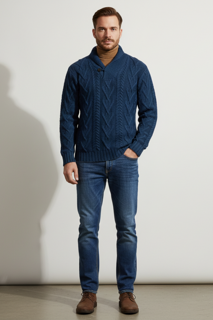 Mens Cable Knit Sweater Wool Blend Regular Fit