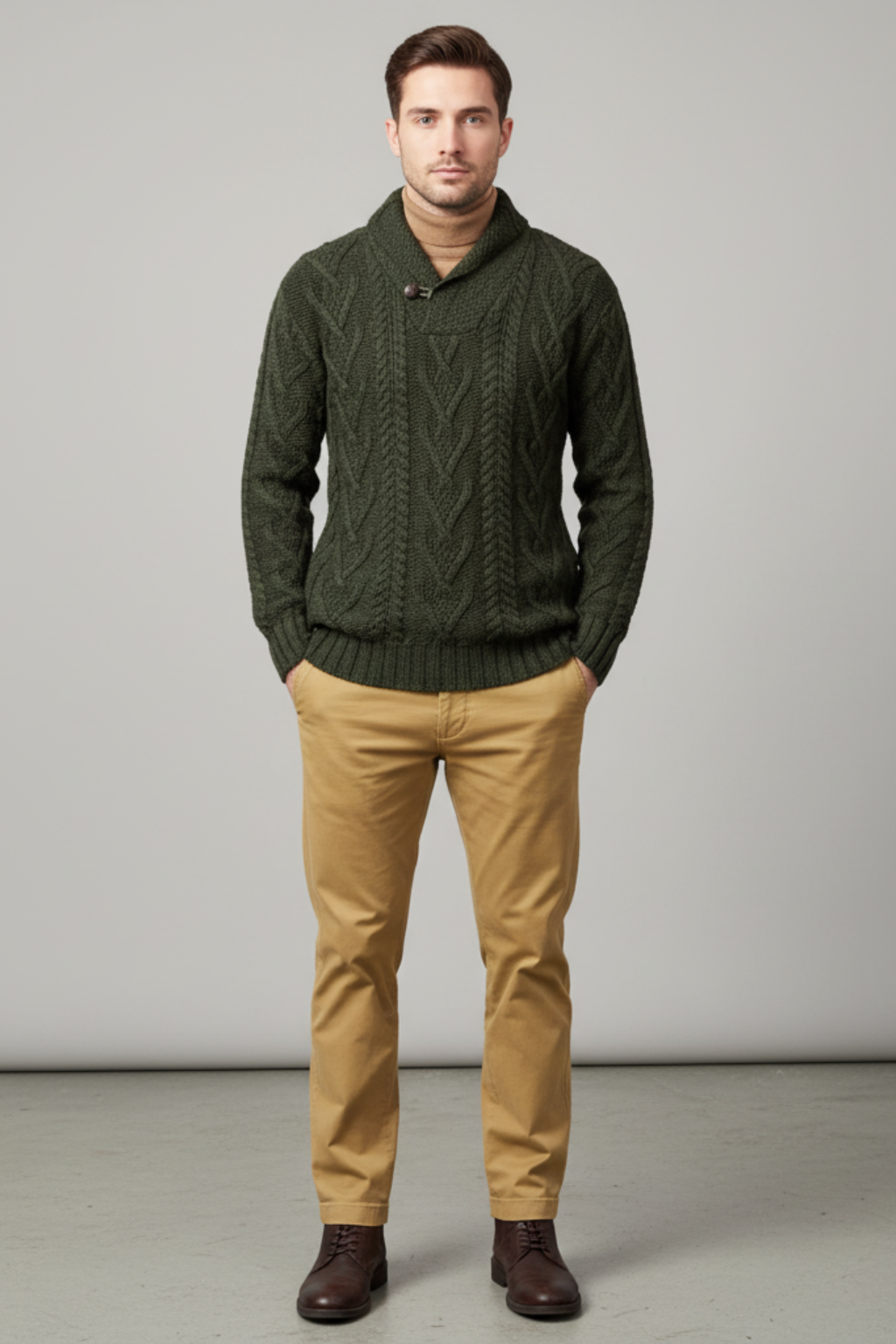 Mens Cable Knit Sweater Wool Blend Regular Fit