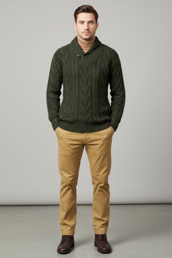 Mens Cable Knit Sweater Wool Blend Regular Fit