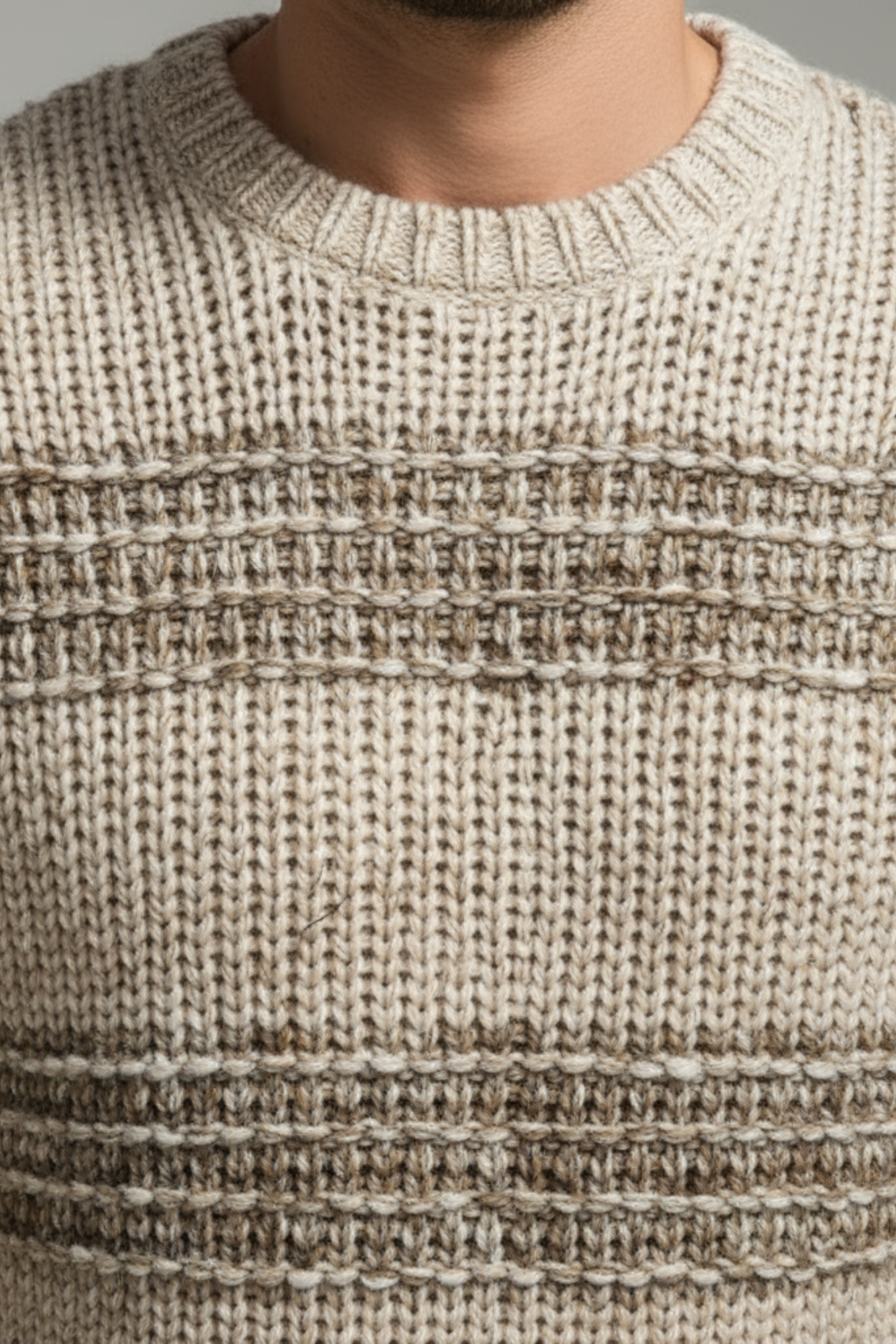 Mens Knit Sweater Chunky Fit Striped Pattern