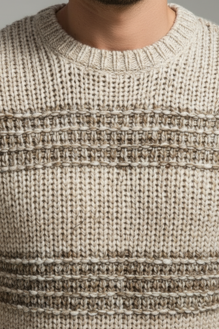Mens Knit Sweater Chunky Fit Striped Pattern