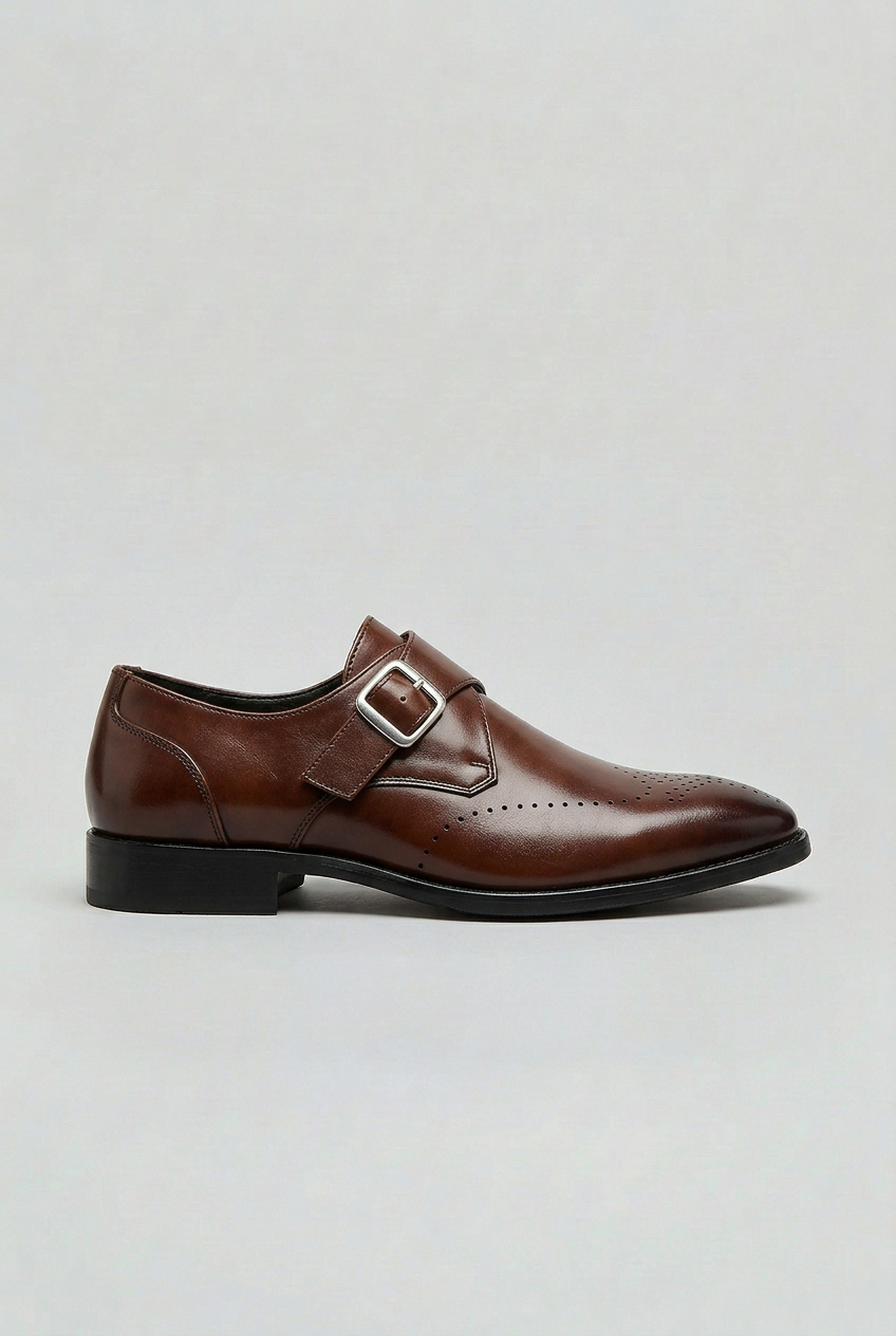Mens Brogue Shoes Leather Monk Strap Cushioned Insole - BritishMode